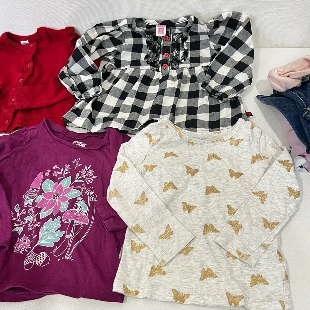 Bundle Lot of 10 Piece Size 2 Toddler Carter's Baby Clothing Tops And Bottom PJ